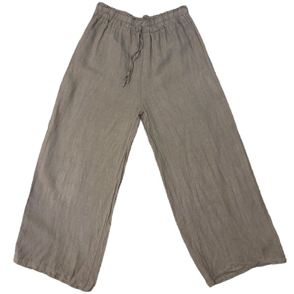 Made in Italy 100% Linen Meo Meli Elastic Waist Grey Beige Pants - Picture 2 of 9